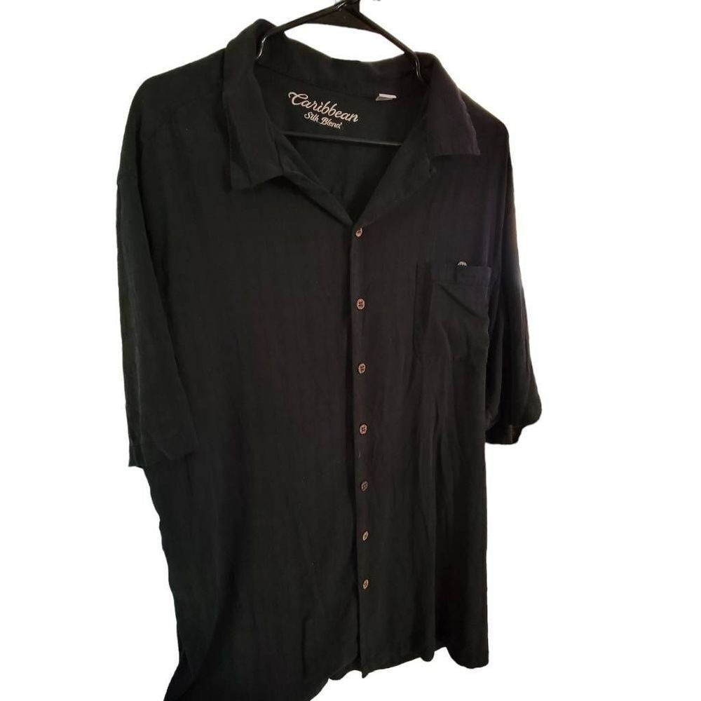Caribbean Silk Blend Buttondown  Black Shortsleeve Shirt XXLT